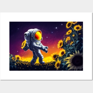 Astronaut sunflower garden Posters and Art